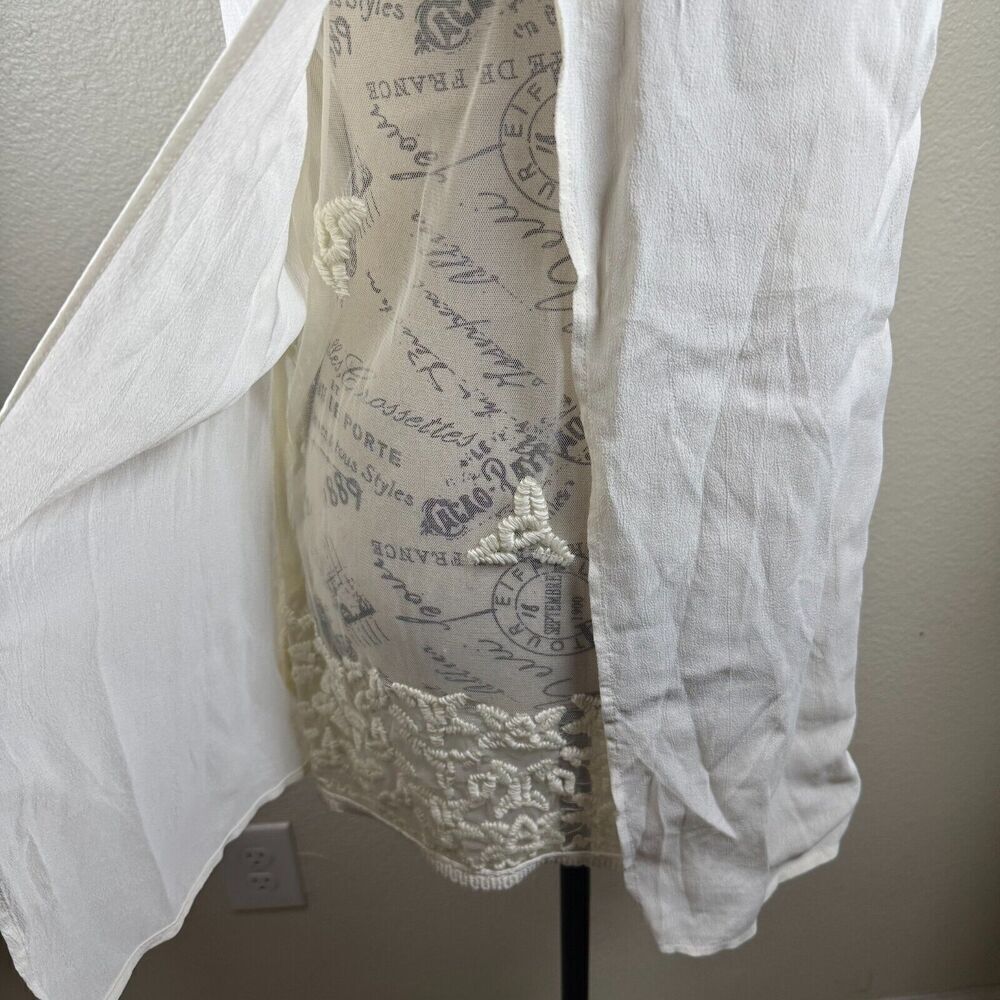 Anthropologie Maeve Lace Floral Embroidered Sheer Flowy Blouse Ivory Sz 14 Boho - Picture 8 of 12